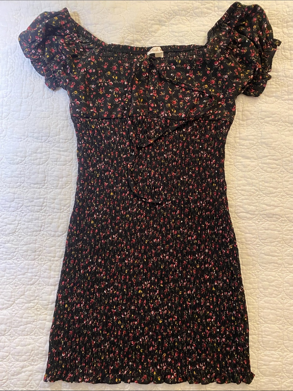 Blush Black Floral Smocked Top with Pink floral Accents